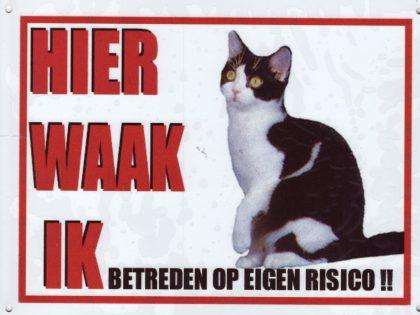 Waakbord Kat zwart-wit -0